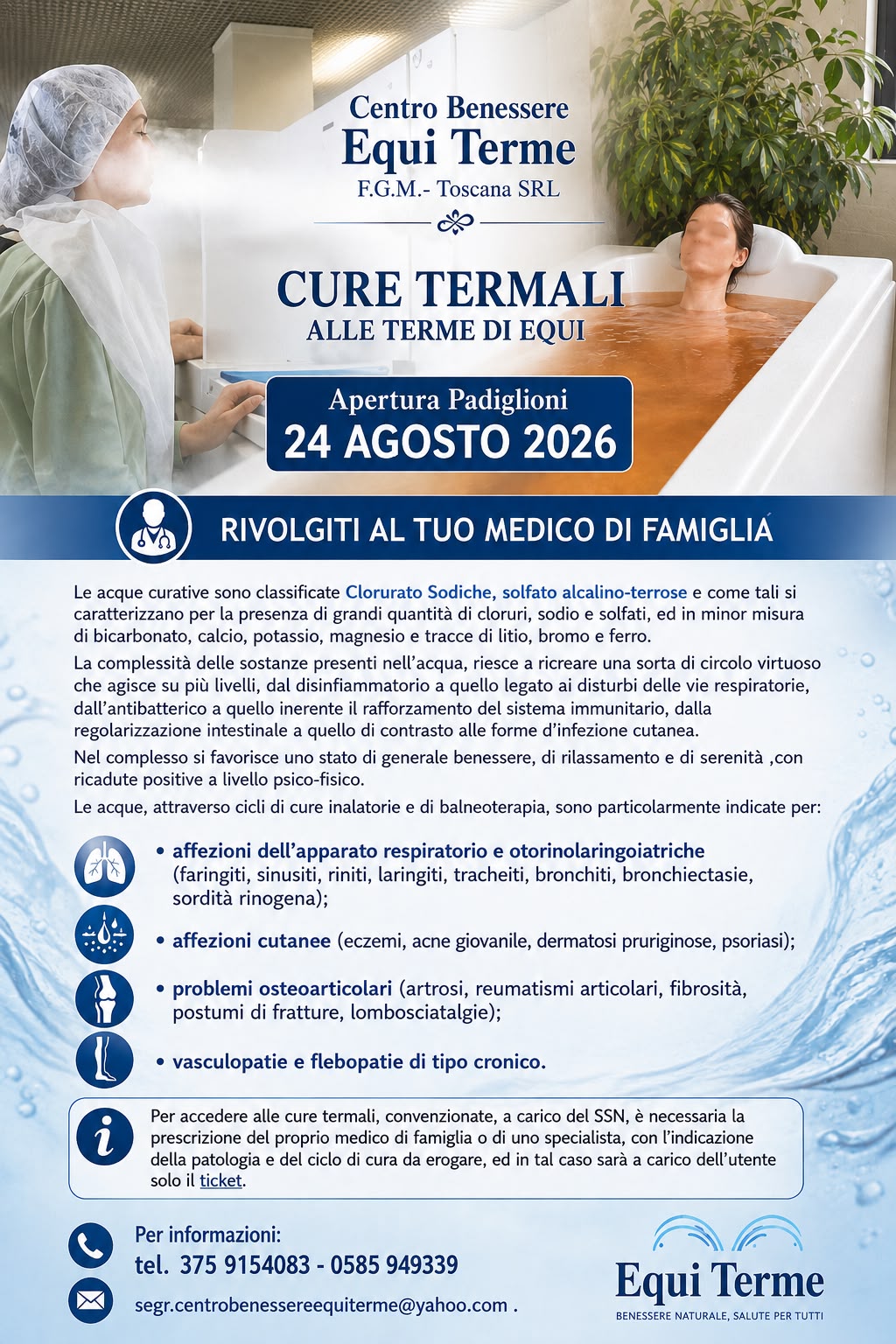 Clicca per accedere all'articolo Riaprono le cure termali alle Terme di Equi